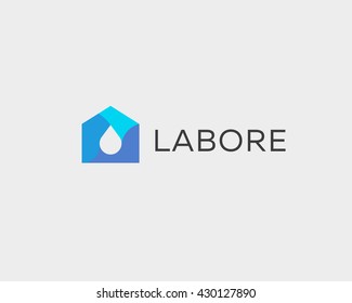 Abstract Drop House Logo Design Template. Colorful Water Home Vector Icon