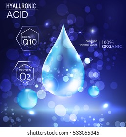 abstract drop of hyaluronic acid vector packaging background