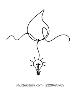 Abstract drop with light bulb as line drawing on white background. Vector