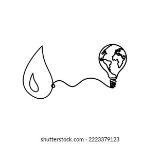 Abstract drop with light bulb as line drawing on white background. Vector