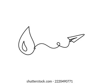 Abstract drop with paper plane as line drawing on white background. Vector