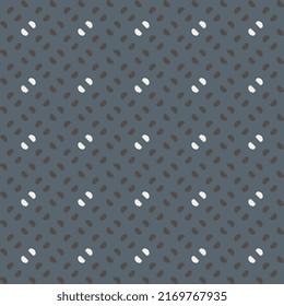 Abstract drop shapes geometric pattern small elements continuous background. Modern fabric design textile swatch all over print block. Grey, white, golden colors palette.