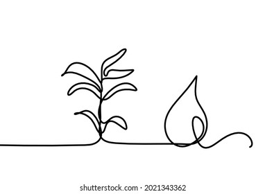 Abstract drop with sprout as line drawing on white background. Vector