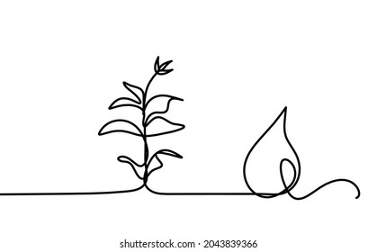 Abstract drop with sprout as line drawing on white background. Vector