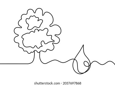 Abstract drop with tree as line drawing on white background. Vector