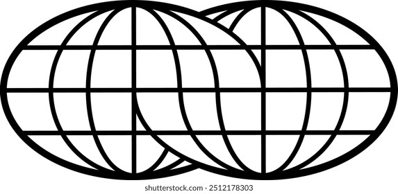 Icono de globo dual Abstractas con hemisferios superpuestos en blanco y negro