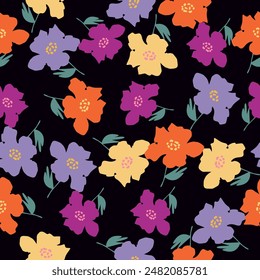 abstract dual-color sketch solid black and white flower with leaves, all over vector design with solid background illustration digital image for textile printing factory