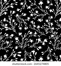 abstract dual-color sketch solid black and white flower with leaves, all over vector design with solid background illustration digital image for textile printing factory
