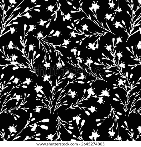 abstract dual-color sketch solid black and white flower with leaves, all over vector design with solid background illustration digital image for textile printing factory
