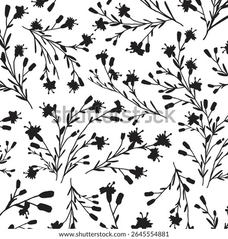 abstract dual-color sketch solid black and white flower with leaves, all over vector design with solid background illustration digital image for textile printing factory

