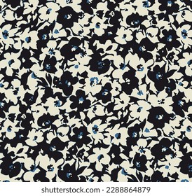 abstract dual-color of solid cartoon blooming flower textile pattern, all over vector design with black and white tone illustration digital image for clothing or paper printing factory