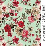 abstract dual-tone solid hibiscus flower arrangement with bright color, all-over vector design with solid background illustration digital image for textile or paper design printing factory