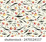 abstract dual-tone vector simple solid tulips flower arrangement, all-over seamless pattern with red and yellow tone color illustration digital image printing factory