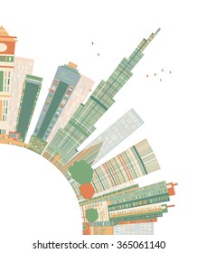 Abstract Dubai City Skyline with Color Skyscrapers and Copy Space. Vector Illustration. Business travel and tourism concept with place for text. Image for presentation, banner, placard and web site.