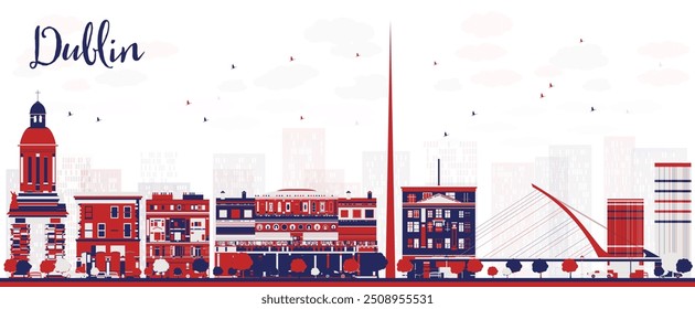 Resumo do horizonte da cidade de Dublin Irlanda com edifícios coloridos. Ilustração vetorial. Paisagem urbana com marcos.