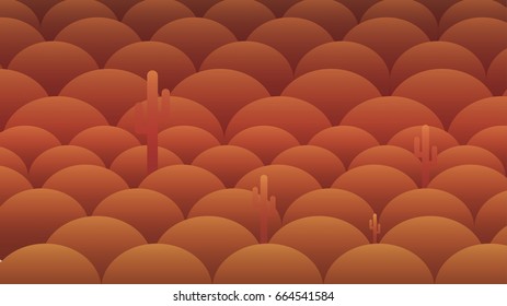 Abstract Dune Pattern with Cactus - Vector Illustration