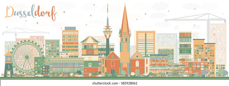 Abstract Dusseldorf Skyline with Color Buildings. Vector Illustration. Business Travel and Tourism Concept with Historic Architecture. Image for Presentation Banner Placard and Web Site.