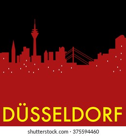 Abstract Dusseldorf skyline, with various landmarks, with cities name in German language, vector illustration 