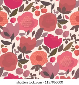 Abstract dust color boho style floral seamless pattern for background, wrapping paper, fabric, surface design. Decorative wild meadow flowers repeatable motif 

