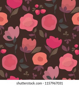 Abstract dust color boho style floral seamless pattern for background, wrapping paper, fabric, surface design. Decorative wild meadow flowers repeatable motif 
