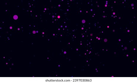 Abstract dust particles with blue and pink light on dark background. Science backdrop with moving glittering dots. Flying particles with effect bokeh. Vector illustration.