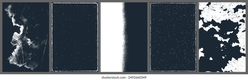 Abstract dust and smoke texture set with grain, noise and distressed effects. Black and white vector collection for overlays, backgrounds, posters, print design and modern graphic projects.