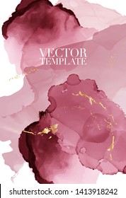 Abstract dusty pink  Fluid creative template, cards, color covers set. Geometric design, liquids, shapes with gold foil glitter. Trendy vector abstract art 2019