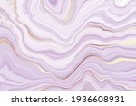 Abstract dusty violet liquid marbled watercolor background with golden lines. Pastel purple marble alcohol ink drawing effect. Vector illustration design template for wedding invitation