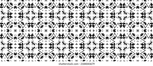 Abstract Dyed Print. Ethnic Native Ink Pattern. Native Ink Scribble Vector. Black Color Ethnic Hand Batik. Black Colour Dark Doodle Texture. Simple Zig Zag Pattern. Seamless Dark Scribble Design