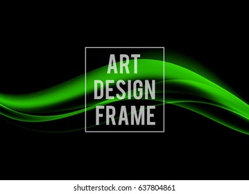 Abstract dynamic art design template with green soft wavy lines in soft style on dark background. Vector illustration