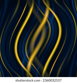 Abstract dynamic background with blurred bright blue and yellow gradient curves. Template of fluid wallpaper for desktop, website page, advertising, brochure, flyer. Wavy futuristic neon backdrop