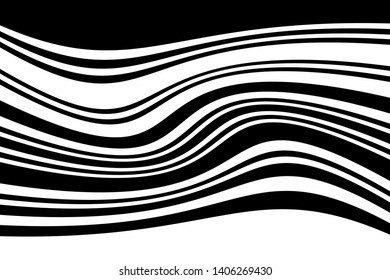 Abstract dynamic background with curved black and white lines. Vector illustration.
