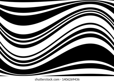 Abstract dynamic background with curved black and white lines. Vector illustration.