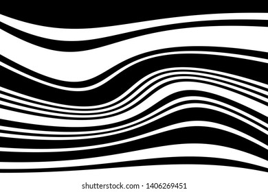 Abstract dynamic background with curved black and white lines. Vector illustration.
