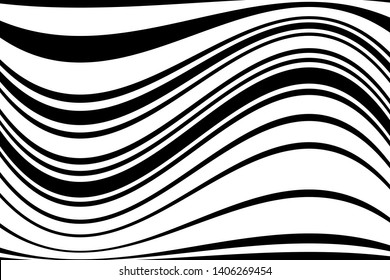 Abstract dynamic background with curved black and white lines. Vector illustration.