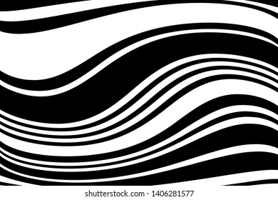 Abstract dynamic background with curved black and white lines. Vector illustration.