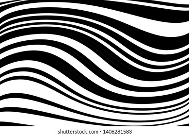 Abstract dynamic background with curved black and white lines. Vector illustration.