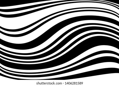 Abstract dynamic background with curved black and white lines. Vector illustration.