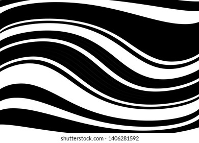 Abstract dynamic background with curved black and white lines. Vector illustration.