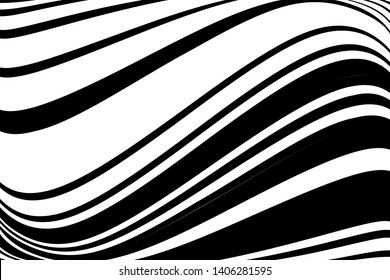 Abstract dynamic background with curved black and white lines. Vector illustration.
