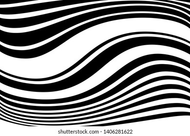 Abstract dynamic background with curved black and white lines. Vector illustration.
