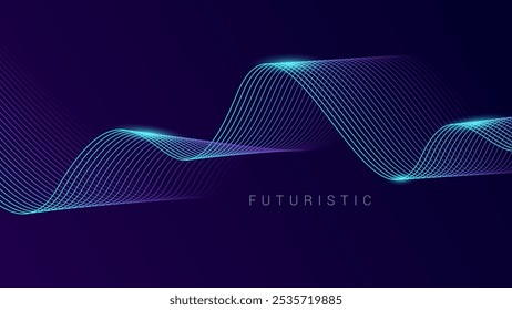 Abstractas fondo dinámico con líneas onduladas brillantes degradado azul y púrpura. Fondo de línea de onda sobre fondo azul oscuro. Concepto de tecnología del futuro