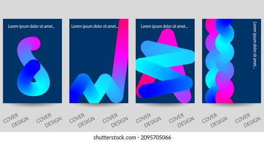 Abstract  dynamic backgrounds set.Colorful geometric pattern with  volumetric fluid form . For printing on covers, banners, sales, flyers. Modern design. Vector.