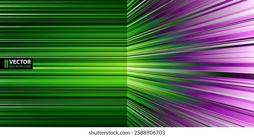 Abstract dynamic black, white, green and purple warped stripes background. RGB EPS 10 vector illustration