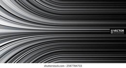 Abstract dynamic black, white and grey warped stripes background. RGB EPS 10 vector illustration