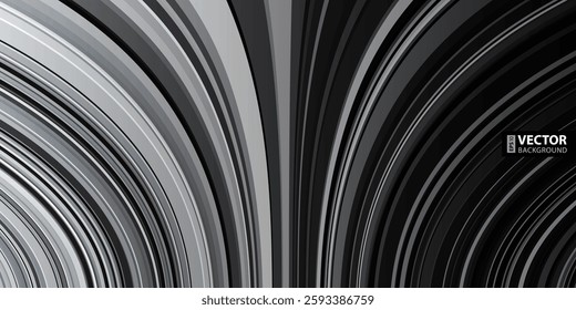 Abstract dynamic black, white and grey warped stripes background. RGB EPS 10 vector illustration