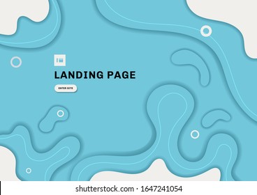 Abstract dynamic blue and white fluid shape background with geometric circles elements. Landing page website. Vector illustration