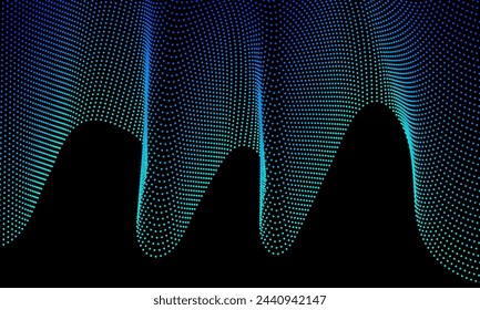 Abstract dynamic bluish wavy backgound, dot pattern background, black and blue technology wave design.