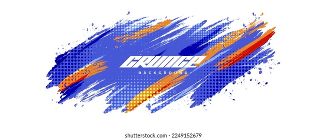 Abstract and Dynamic Brush Background with Halftone Effect. Brush Stroke Illustration for Banner, Poster, or Sports Background. Scratch and Texture Elements For Design