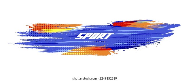 Abstract and Dynamic Brush Background with Halftone Effect. Brush Stroke Illustration for Banner, Poster, or Sports Background. Scratch and Texture Elements For Design